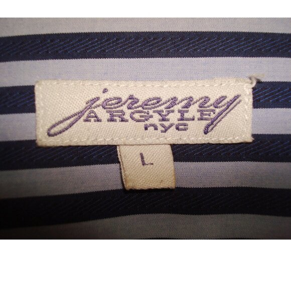 JEREMY ARGYLE Blue Two-Tone Striped, Contrast Trim Long Sleeve Poplin Shirt - Picture 2 of 6